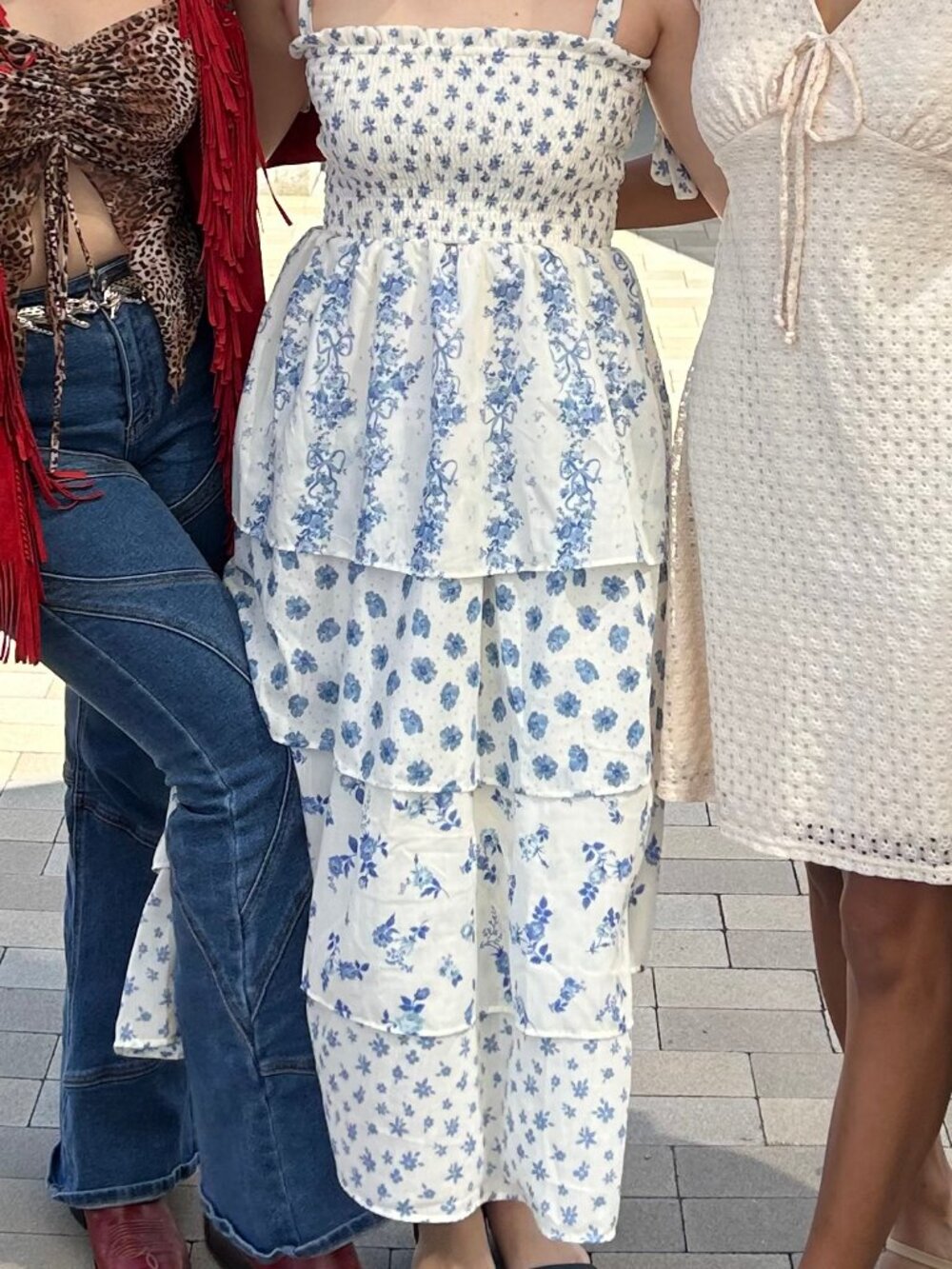 Blue and White Floral Sundress Dress Cottage